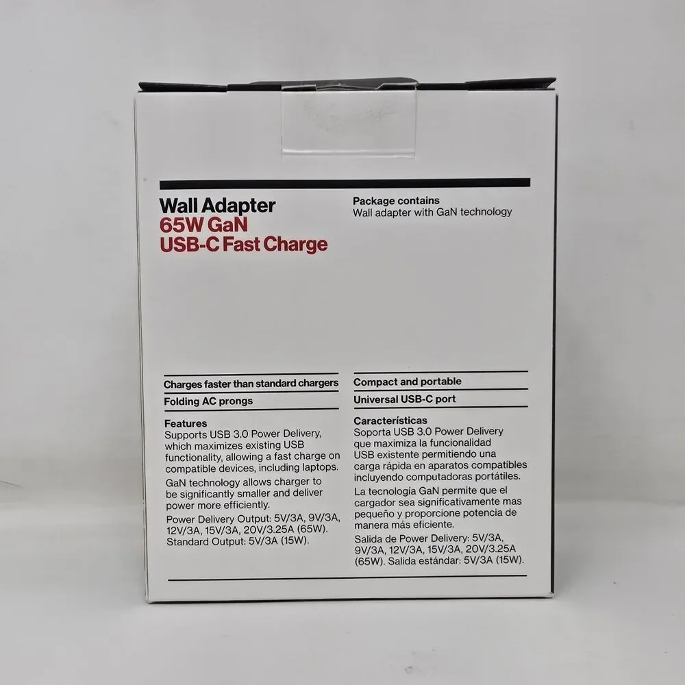 Verizon OEM 65W Black Fast Charge USB-C Wall Adapter GaN Charger For Laptop Cell
